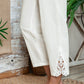 White Lace Splicing Drawstring Linen Pants