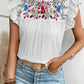 White Floral Embroidery Frilled Trim Crinkled Blouse