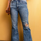 Light Blue Distressed Ripped Flare Leg Jeans