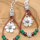 Silvery Leather Beaded Floral Dangle Earrings