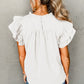 White Ruched Frilled Neck Ruffle Blouse