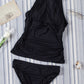 Black Cutout Mesh Ruched Tankini Swimsuit