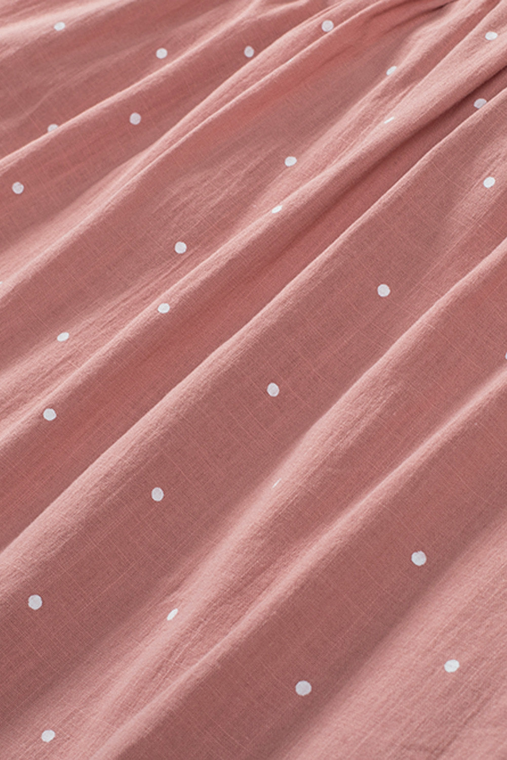 Pink Square Neck Polkadot Linen Puff Sleeve Short Sleeve Top