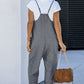 Black Textured Sleeveless V-Neck Pocketed Casual Jumpsuit