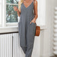 Black Textured Sleeveless V-Neck Pocketed Casual Jumpsuit