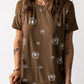 Brown Dandelion Print Casual Crew Neck T-shirt