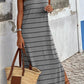 Grey Striped Backless Casual Side Slits Maxi Dress