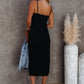 Black Buttoned Ribbed Knit Sleeveless Midi Dress with Slit