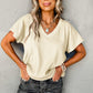 Apricot Plain Crinkled V Neck Short Sleeve Blouse