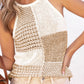 White Colorblock Knitted Halter Sleeveless Top