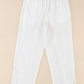 White Lace Splicing Drawstring Linen Pants