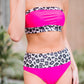 Neon Pink Sexy Leopard Print Trim Bandeau Bikini