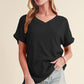 Apricot Plain Crinkled V Neck Short Sleeve Blouse