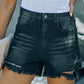 Black Casual Frayed High Waisted Denim Shorts