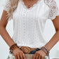 White V Neck Lace Splicing Eyelet Blouse