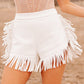 White Fringe Trim Fit Flare Shorts