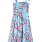 Light Blue Tie Straps Casual Smocked Floral Midi Dress