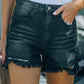 Black Casual Frayed High Waisted Denim Shorts