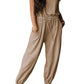 Light Beige Cap Sleeve Backless Drawstring Jogger Jumpsuit