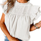 White Ruched Frilled Neck Ruffle Blouse