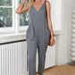 Black Textured Sleeveless V-Neck Pocketed Casual Jumpsuit