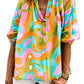 Multicolor Abstract Print V-Neck Long Sleeve Blouse