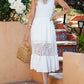 White Elegant Lace Deep V Wedding Guest Sleeveless Maxi Dress