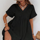 Black Folded Short Sleeve Lace V Neck Mini Dress