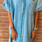 Light Blue Vintage Wash Loose Denim Shirt Dress
