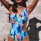 Light Blue Sexy Asymmetric Cutout Belted One Piece Swimsuit