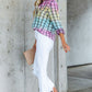 Multicolor Plaid Print Tie Dye Button Up Shirt