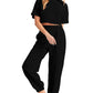 Black Textured Cropped Tee and Jogger Pants Set