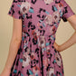 Multicolor Foral Print Short Sleeve A-line High Waist Dress