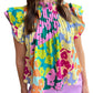 Multicolor Abstract Print Layered Ruffle Sleeve Pleated Blouse