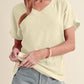 Apricot Plain Crinkled V Neck Short Sleeve Blouse