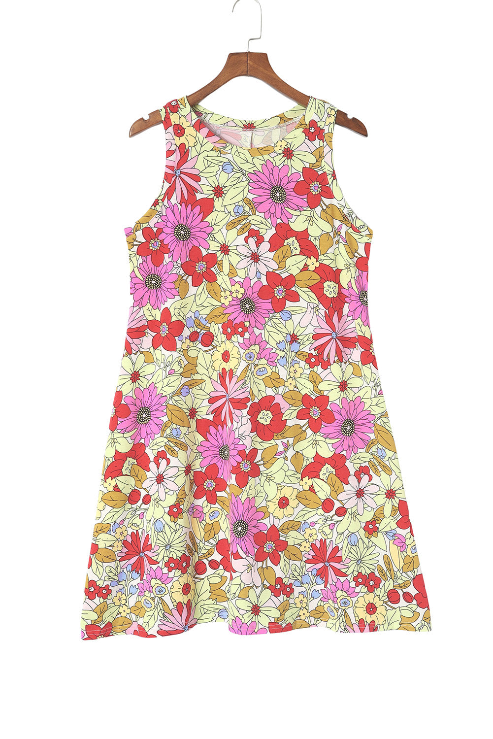 Multicolor Round Neck Sleeveless Floral Short Dress