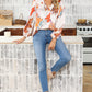 White Boho Floral V Neck Bishop Sleeve Blouse