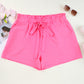 Rose Casual Paperbag High Waist Textured Plus Size Shorts