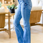 Sky Blue Slight Distressed Washed Flare Jeans