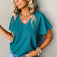 Apricot Plain Crinkled V Neck Short Sleeve Blouse