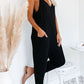 Black Textured Sleeveless V-Neck Pocketed Casual Jumpsuit