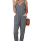 Black Textured Sleeveless V-Neck Pocketed Casual Jumpsuit