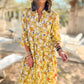 Yellow Boho Floral Collared Long Sleeve Dress