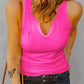 Rose Basic Split Neck Ribbed Knit Tank Top