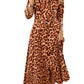 Leopard Print Button-Up Long Sleeve Maxi Dress