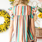 Multicolor Striped Back Button Keyhole Layered Sleeve Blouse