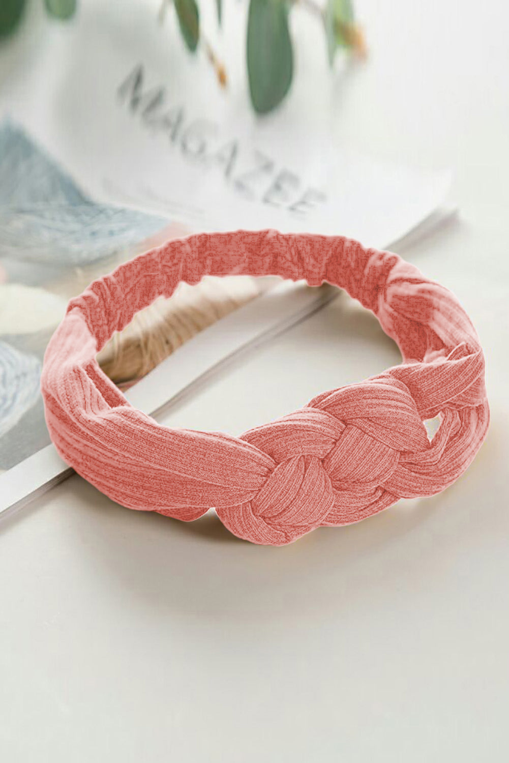 Pink Striped Plicated Wide Brim Cross Headband