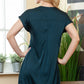Green Casual Pleated Split V Neck Tunic Dress with Pockets