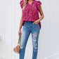 Rose Floral Print Tiered Ruffle Sleeve V Neck Boho Top