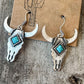 Silver Vintage Turquoise Bull Head Earrings